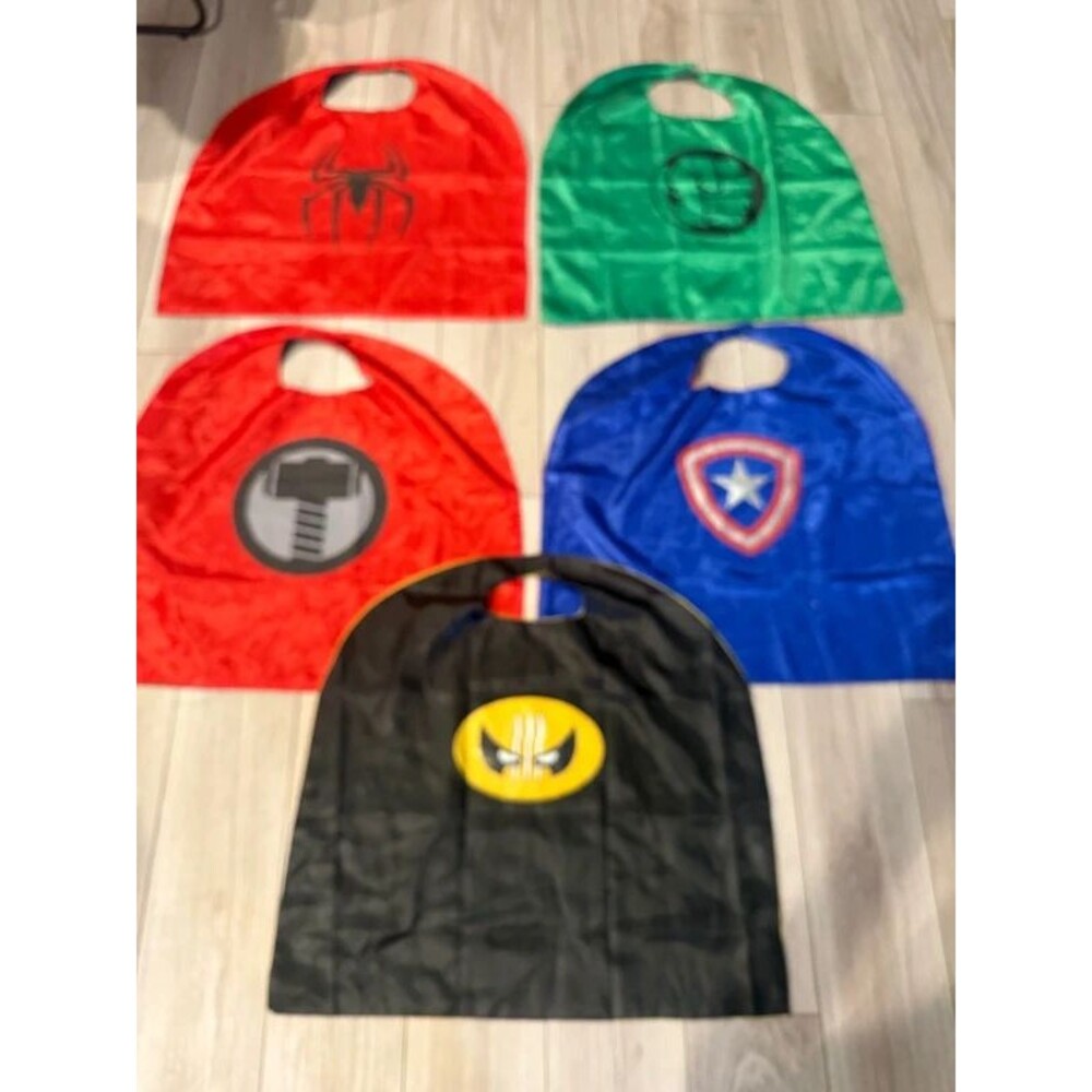 • Kids Superhero Satin Capes Lot of 5 - Marvel Wolverine Spiderman Thor Hulk Cap